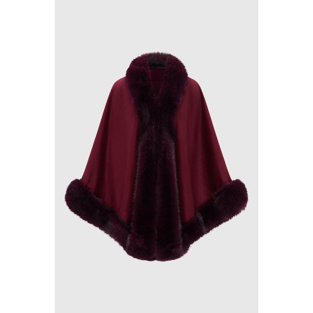Lyla Grant Cashmere & Wool Blend Cape With Fur-Free Fox (Faux Fur) Trim in Wine  product
