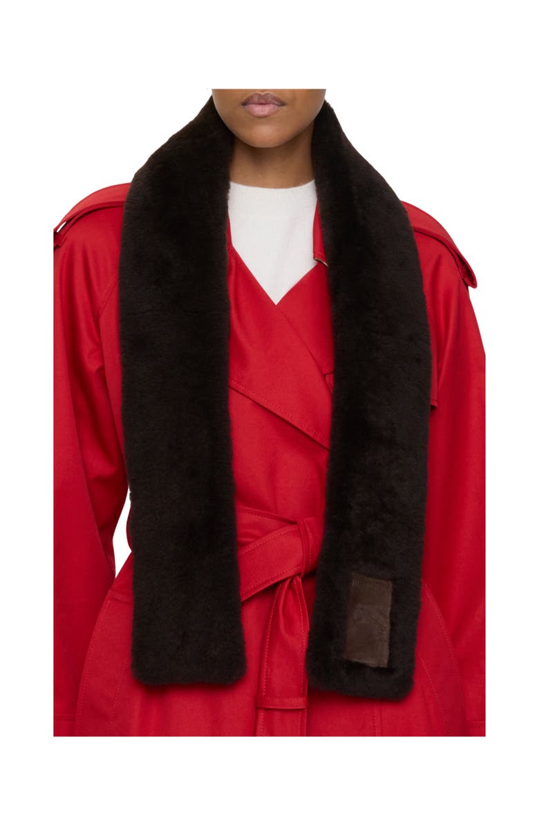 Burberry Narrow Label Shearling Scarf, Alternate, color, Dark Brown
