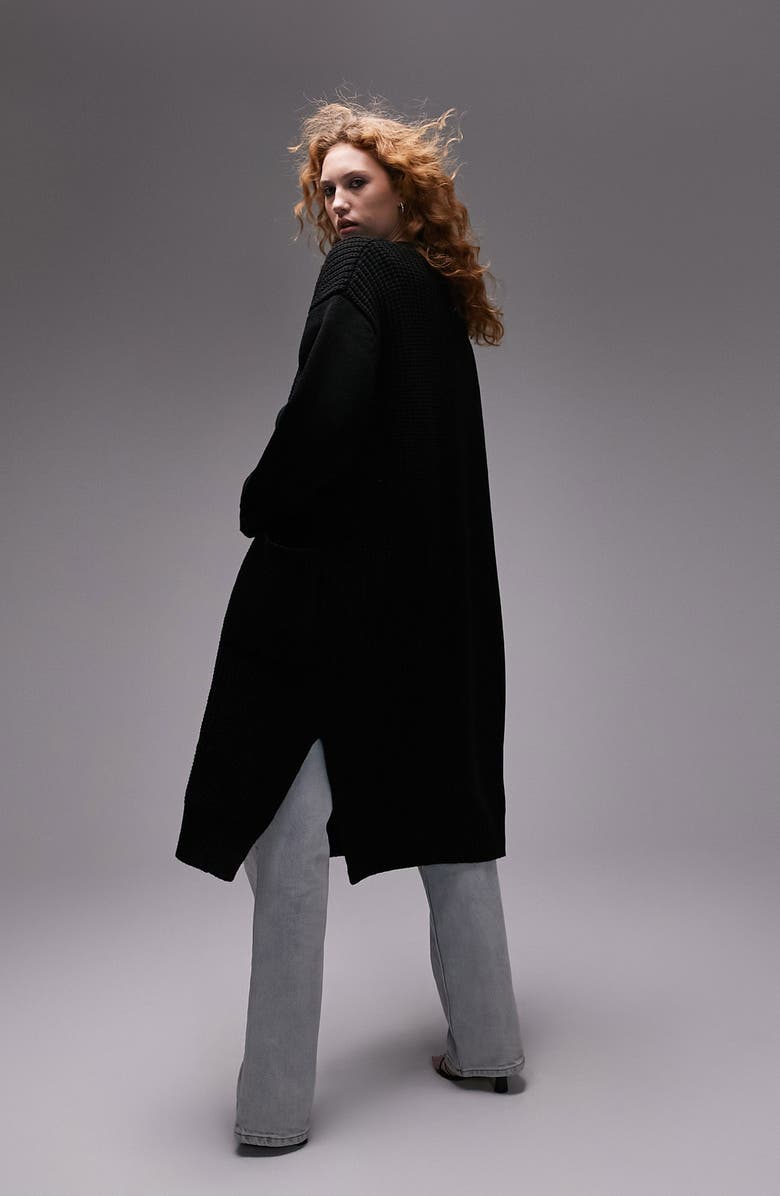 Topshop Mixed Stitch Longline Cardigan, Alternate, color, 