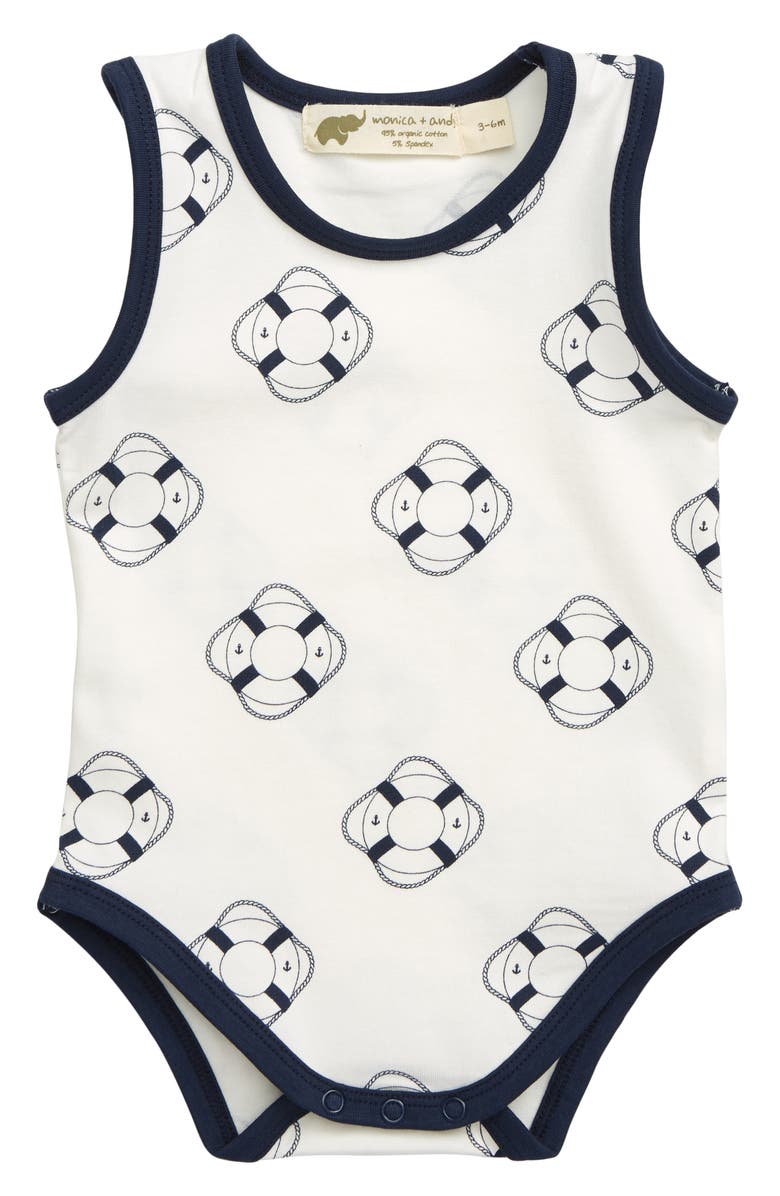 Monica + Andy Come Sail Away Stretch Organic Cotton Bodysuit, Main, color,