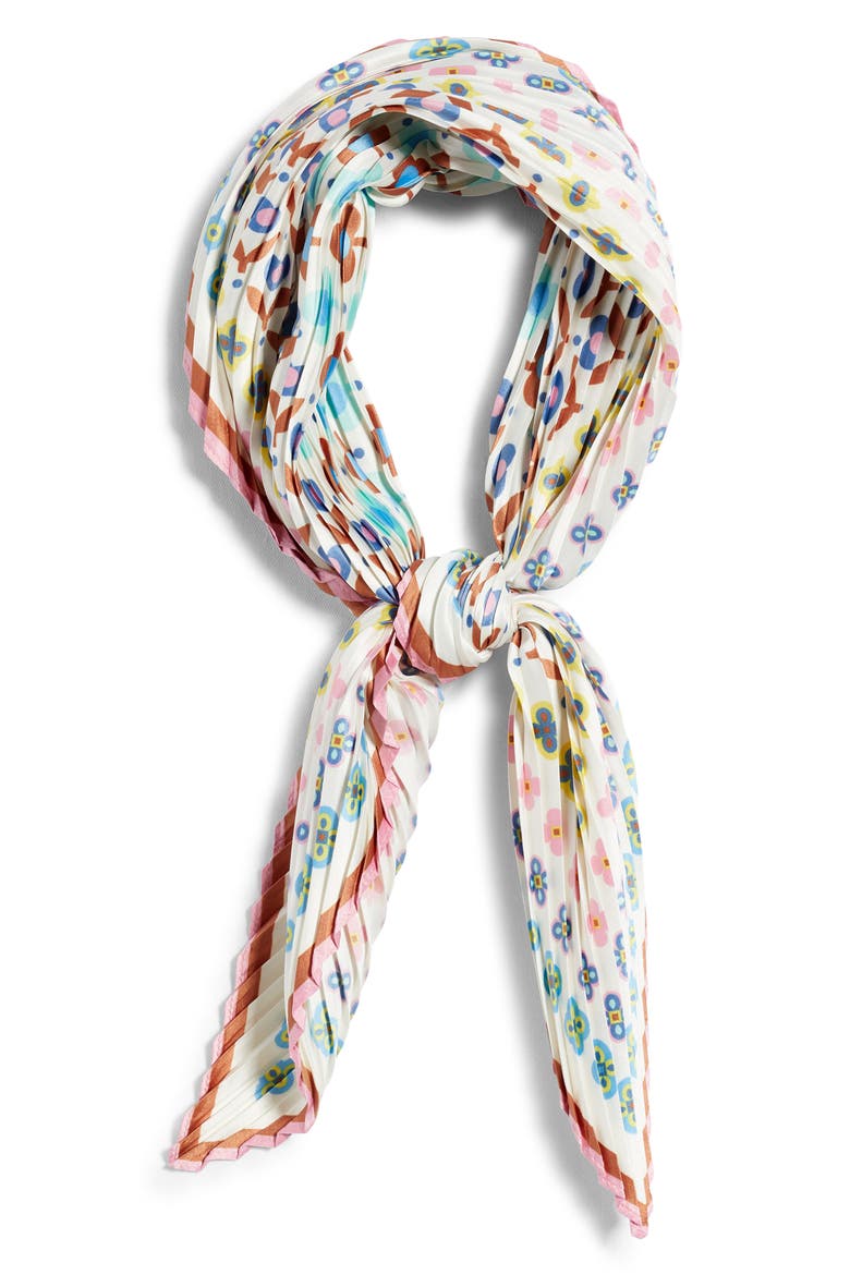 Clover Pleated Diamond Scarf, Alternate, color, WHITE MULTI