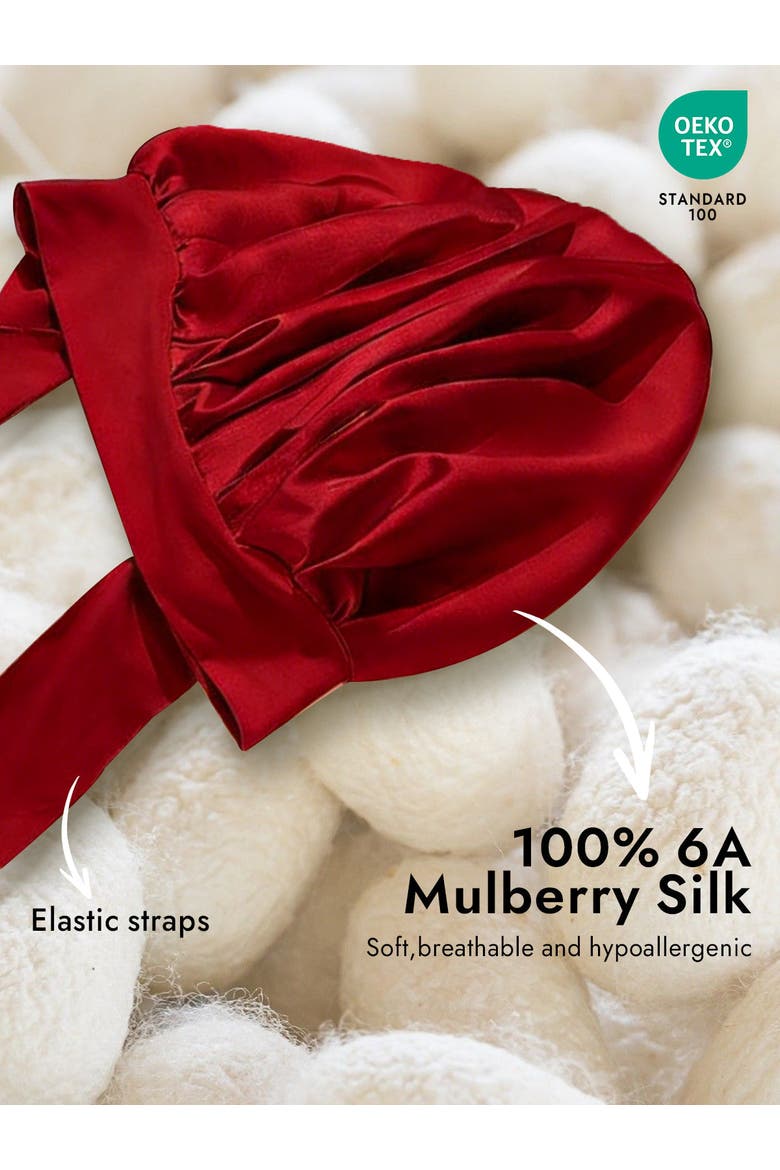 Pure Silk Bowknot Tie Bonnet, Alternate, color, Wine