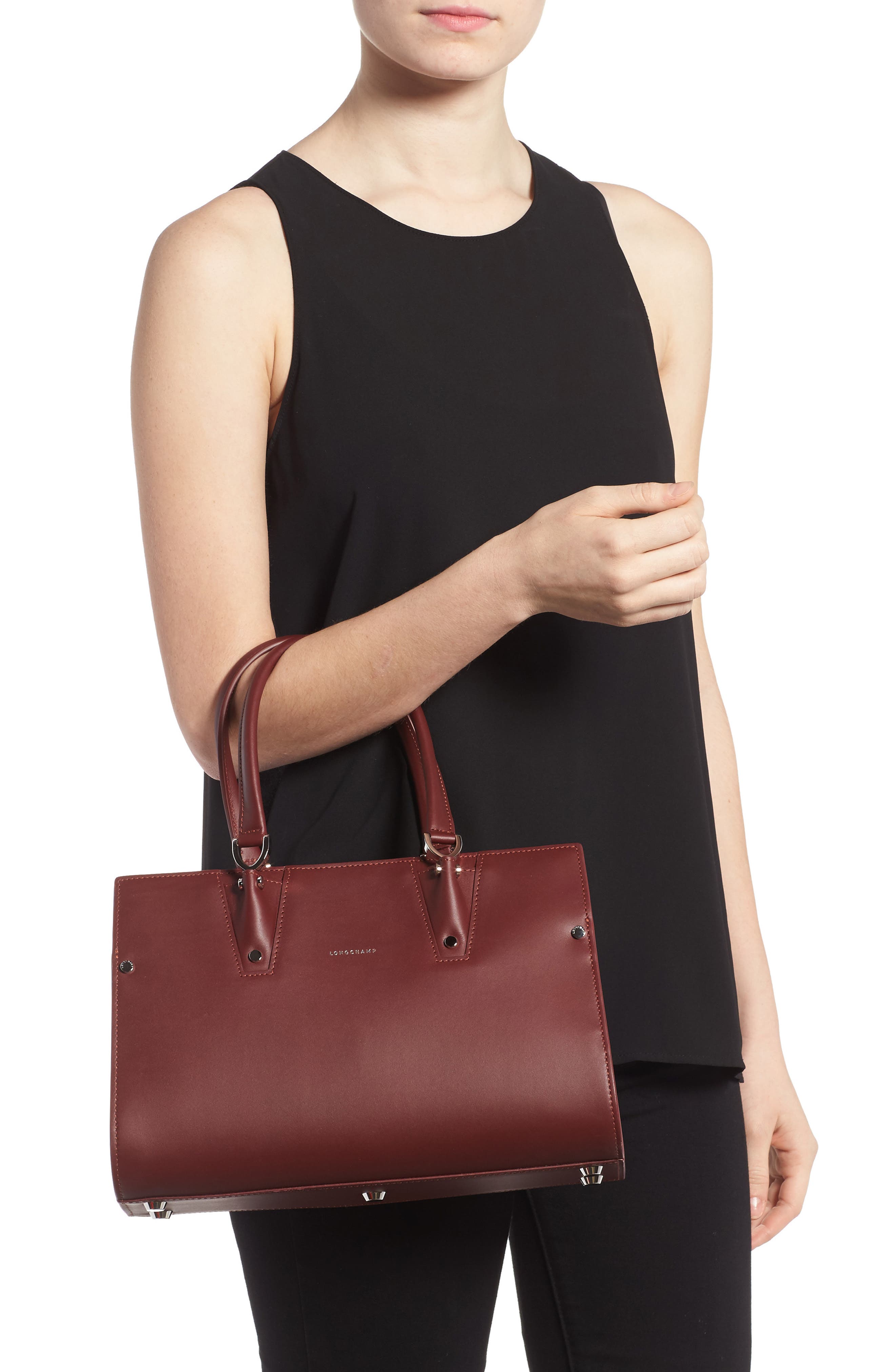 Longchamp Paris Premier Leather Satchel, Alternate, color, Red Lacqur