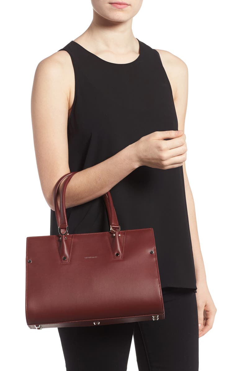 Longchamp Paris Premier Leather Satchel, Alternate, color, Red Lacqur
