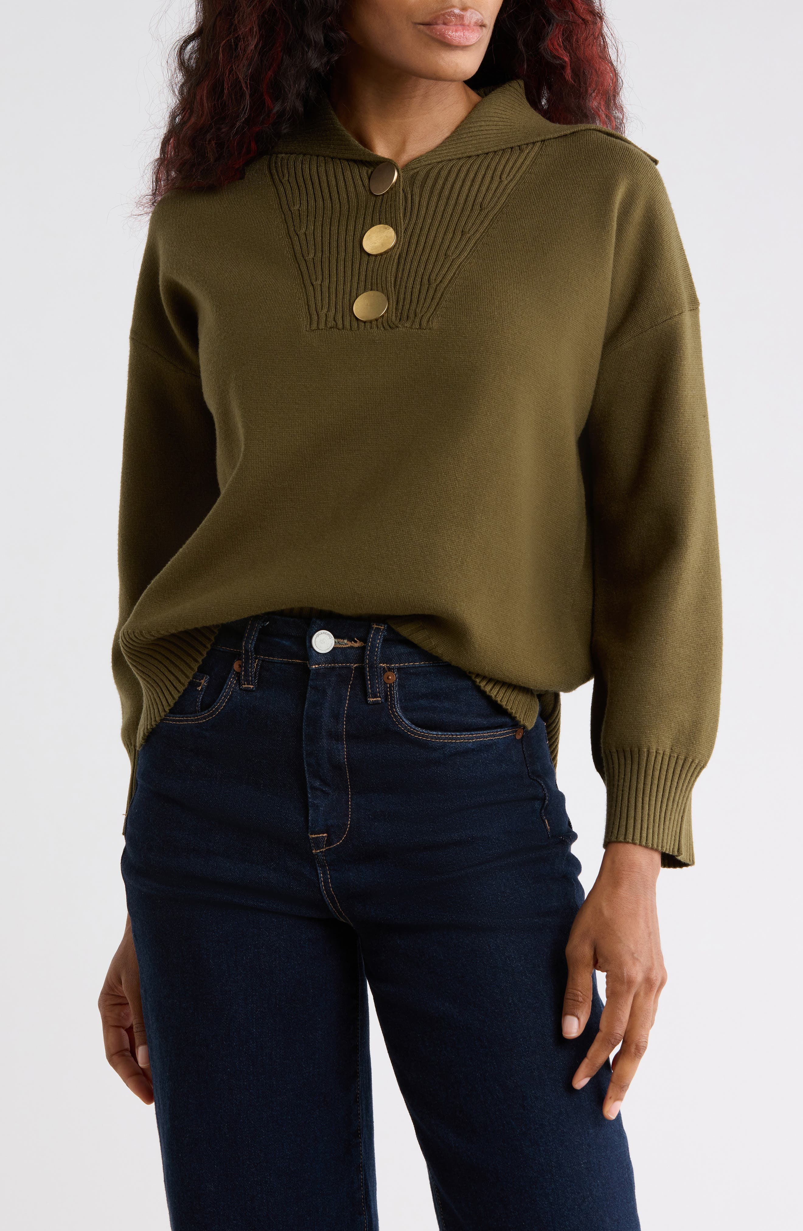 Wide Collar Button Pullover Sweater