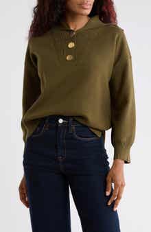 Wide Collar Button Pullover Sweater