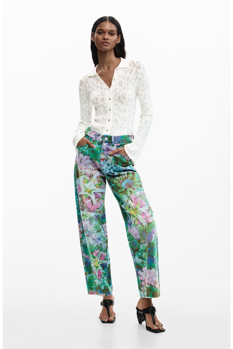 Wild Garden Print Straight Leg Jeans, Alternate, color, MEDIUM BLUE