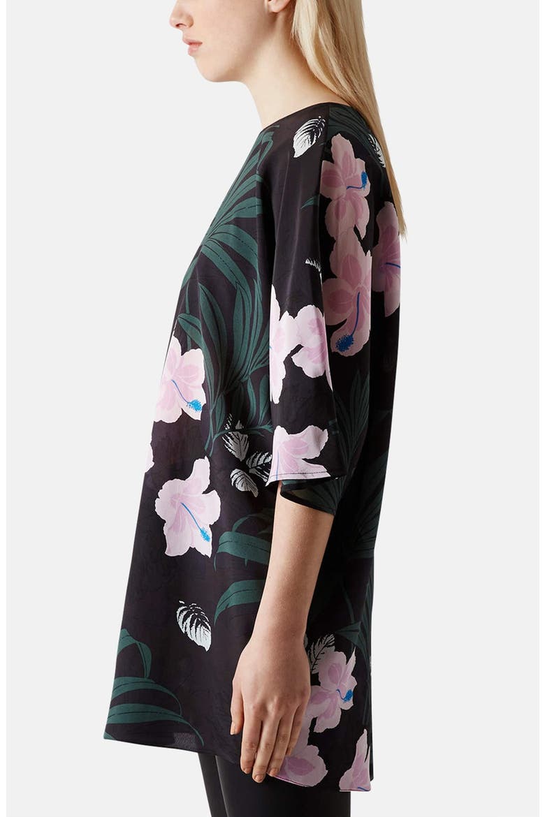 Jungle Print Silk Tunic Top, Alternate, color, BLACK