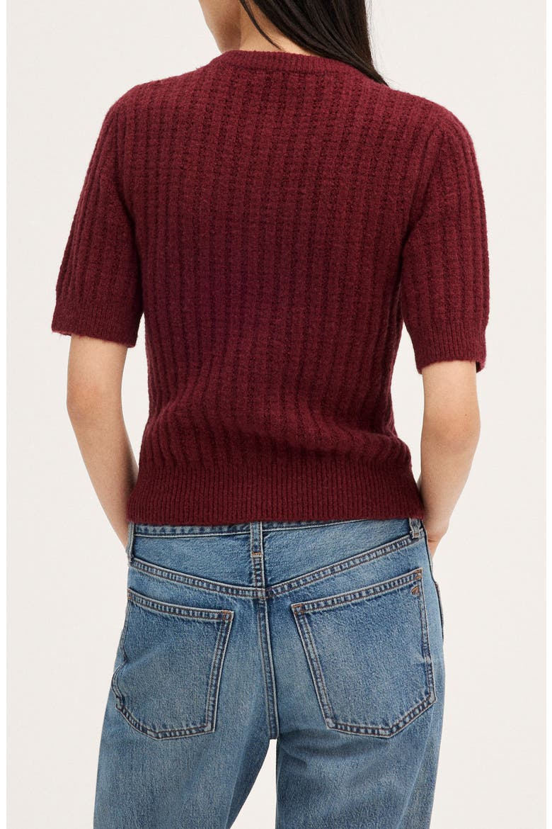 Textured Stitch Short Sleeve Cardigan, Alternate, color, CABERNET