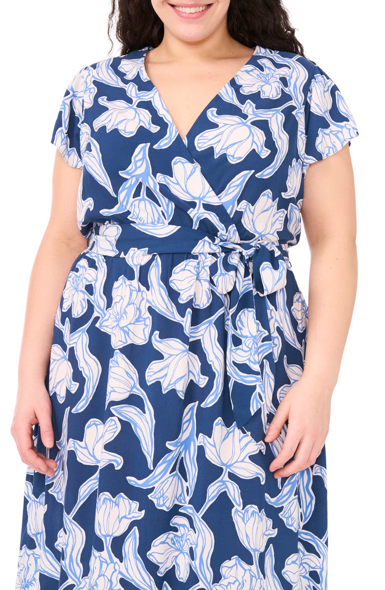 CeCe Floral Faux Wrap Maxi Dress, Alternate, color, Denim/ White