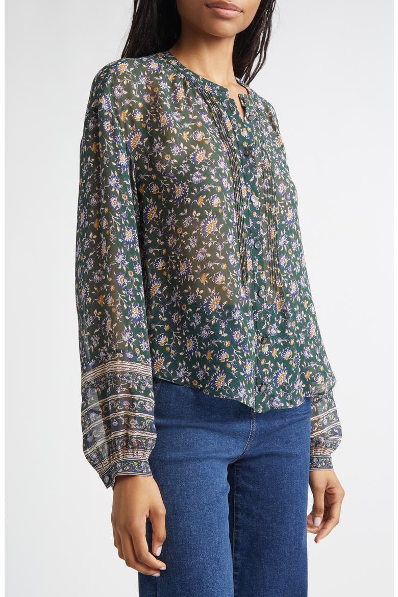 Lollie Floral Silk Button-Up Shirt, Alternate, color, DARK HUNTER GREEN MULTI