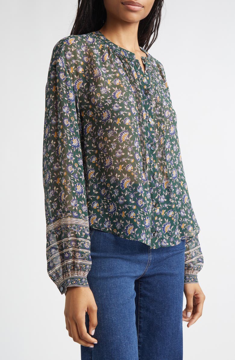 Veronica Beard Lollie Floral Silk Button-Up Shirt, Alternate, color, Dark Hunter Green Multi