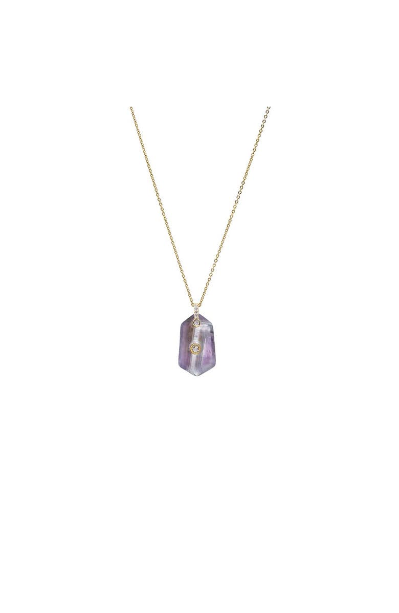 BY ADINA EDEN CZ Bezel Unique Shape Natural Stone Necklace, Main, color, Amethyst