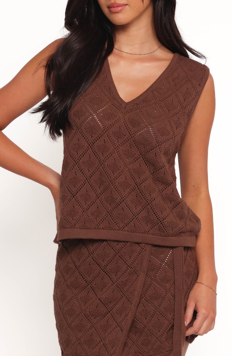 Petal & Pup Palma Pointelle Sleeveless Cotton Sweater, Main, color, Chocolate
