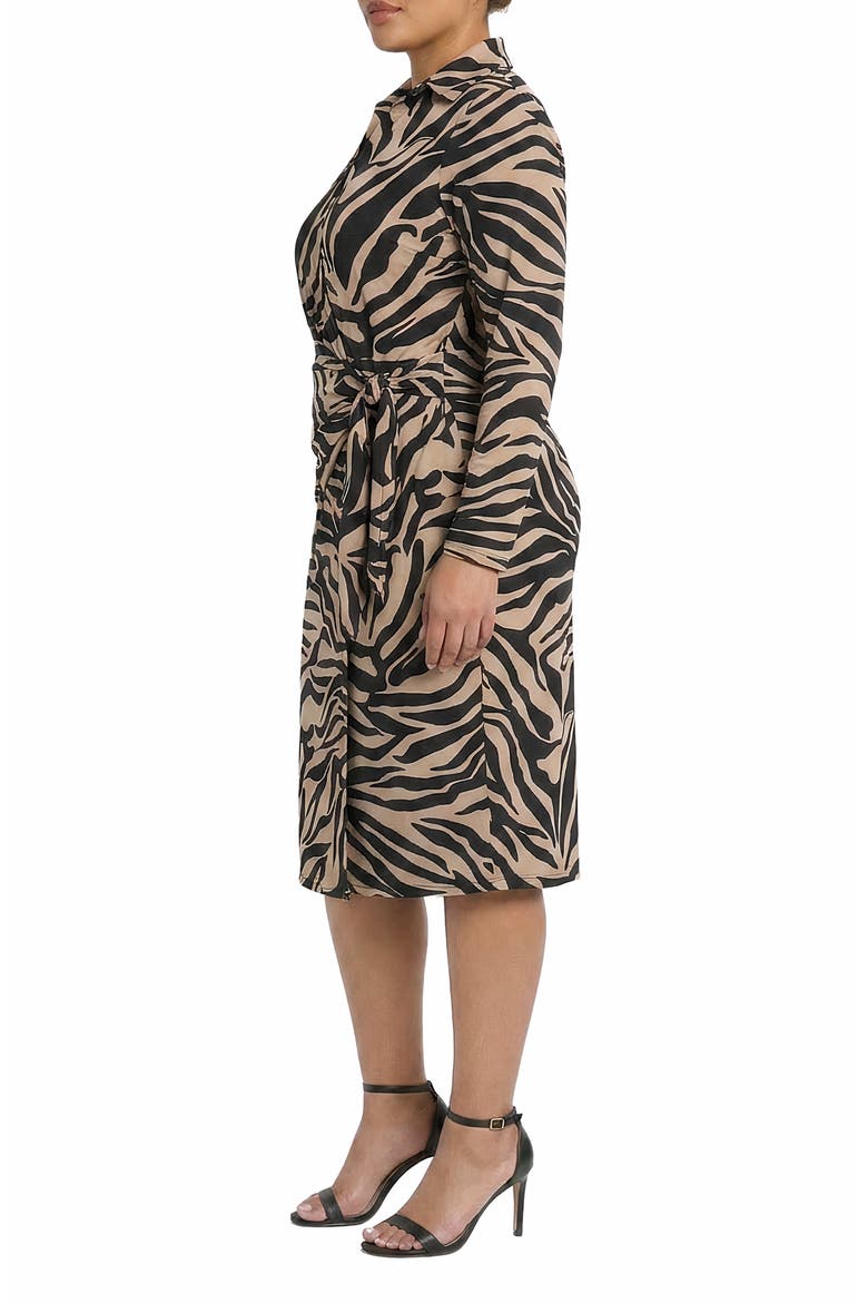 Faux Wrap Side Tie Midi Dress, Alternate, color, TAN/ BLACK