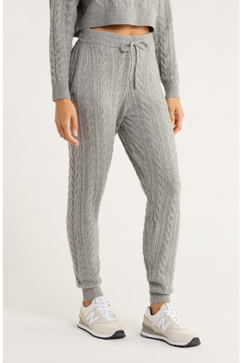 Cable Knit Joggers, Alternate, color, HEATHER STEEL GREY