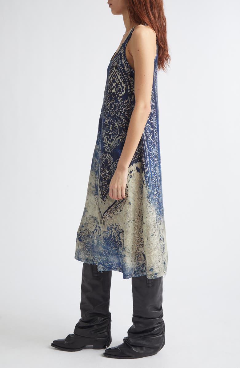 R13 Trompe l'Oeil Bleached Paisley Tank Dress, Alternate, color, Blue Distressed Medallion