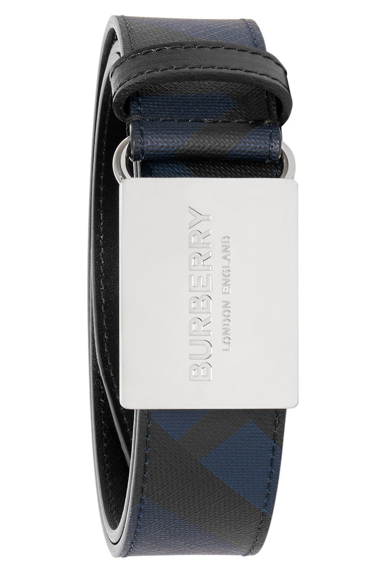 London Check Plaque Buckle Belt, Main, color, BLUE