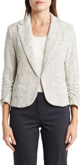 Three-Quarter Sleeve Scrunch Bouclé Blazer