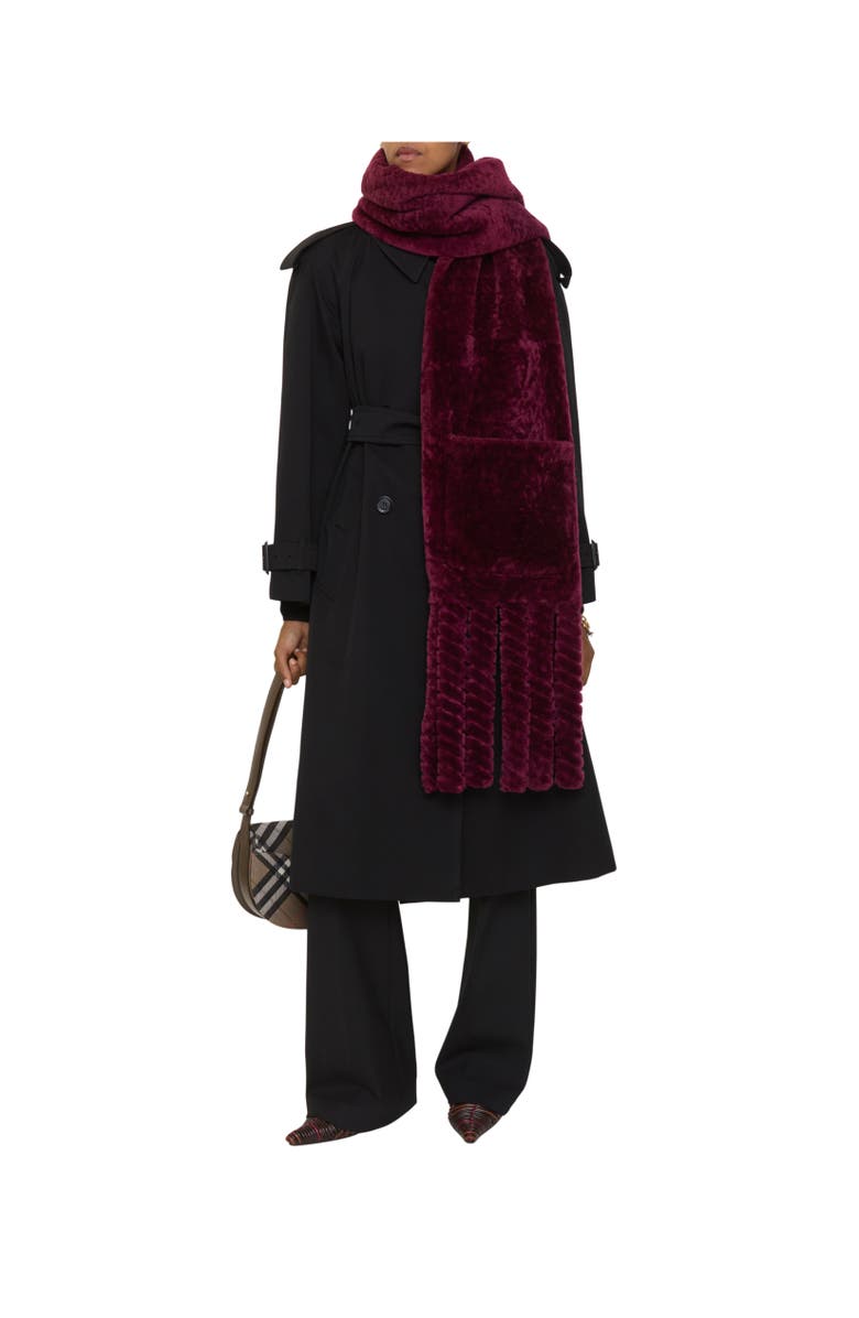 Burberry Shearling Scarf, Alternate, color, Ruby Red