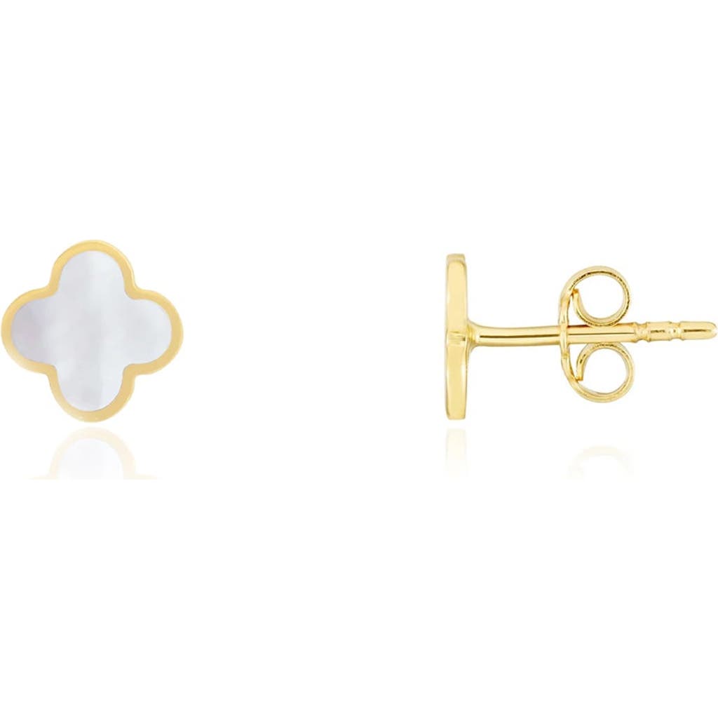 The Lovery Fine Jewelry Mini Mother Of Pearl Clover Stud Earrings In Silver