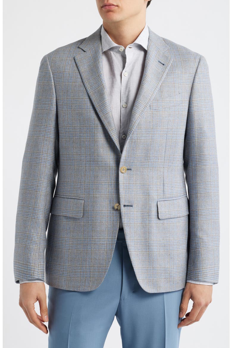 Kei Trim Fit Grey Glen Check Silk & Wool Sport Coat, Alternate, color, LIGHT BROWN/BLUE