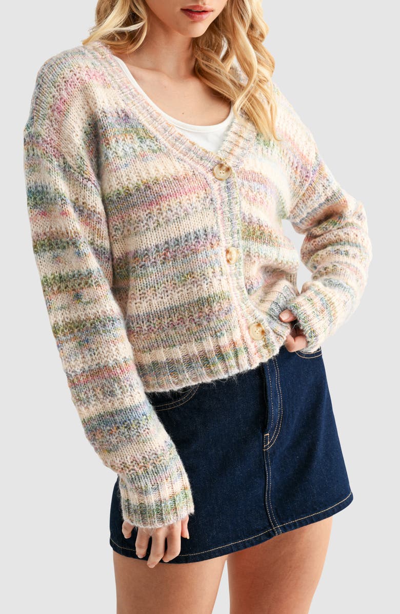 Lush Stripe Button Front Crop Cardigan, Alternate, color, Neu Multi