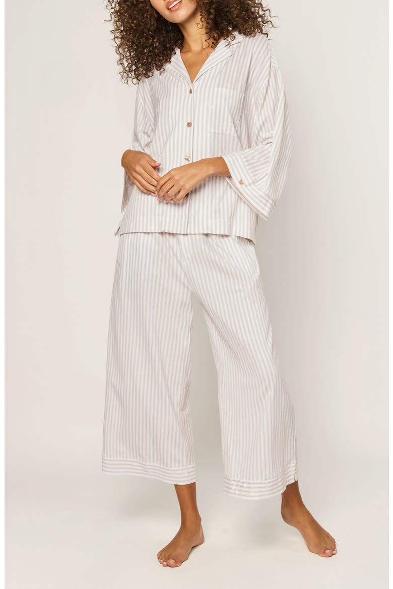 Olivia Striped Pima Cotton Pajamas, Main, color, BEIGE