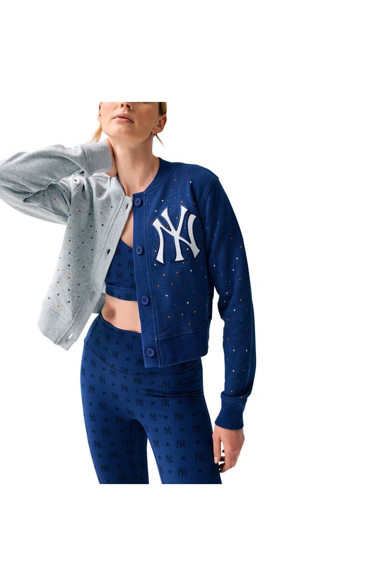 Terez Women's Terez Gray/Navy New York Yankees Cropped Button-Up Cardigan, Alternate, color, Gray