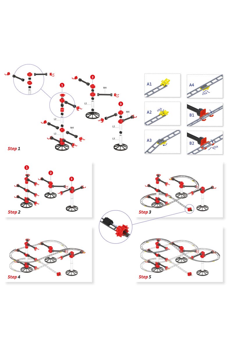 Quercetti Skyrail Starter Set 94pc Rollercoaster Marble Ball Run, STEM Building, Alternate, color, Multicolored