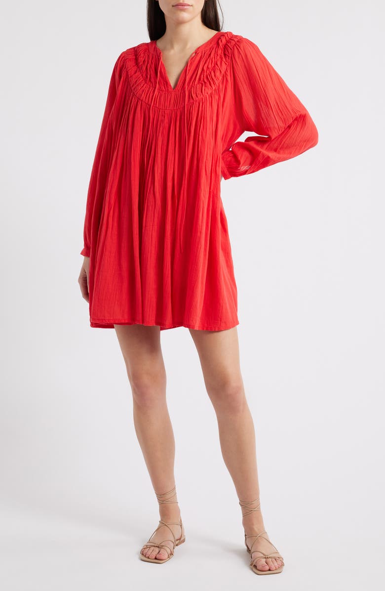 FRNCH Aissya Long Sleeve Cotton Shift Dress, Main, color, Rouge