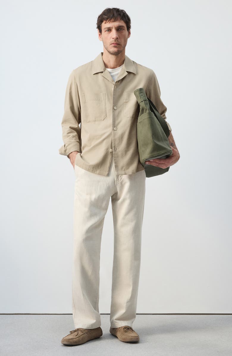 MANGO Long Sleeve Cotton Blend Button-Up Shirt, Alternate, color, Beige