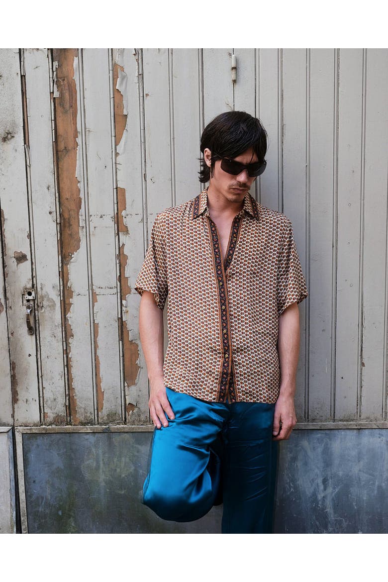 Embossed Botanical Short Sleeve Crepe Shirt, Alternate, color, Copper