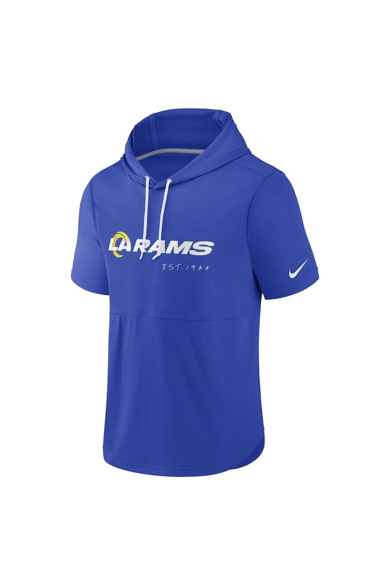 Men's Nike Royal Los Angeles Rams Short Sleeve Pullover Hoodie, Alternate, color, Royal