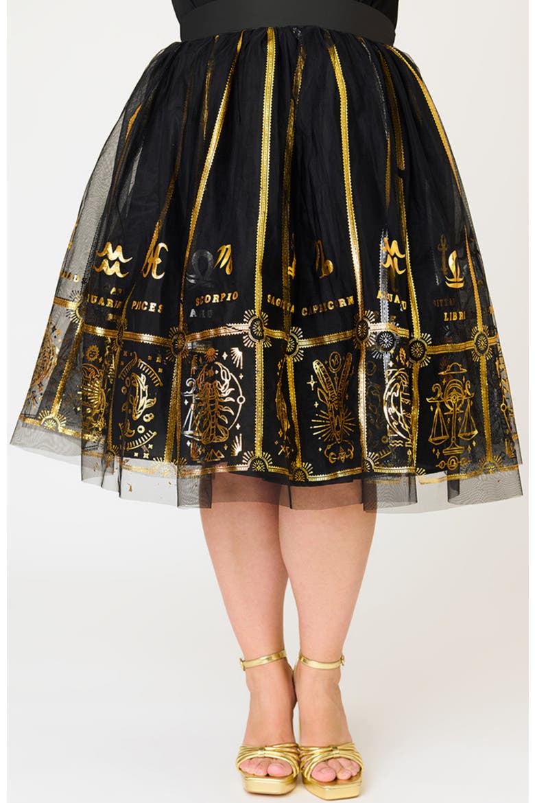 Plus Size Brilliance Swing Skirt, Alternate, color, Black Zodiac Sign Print