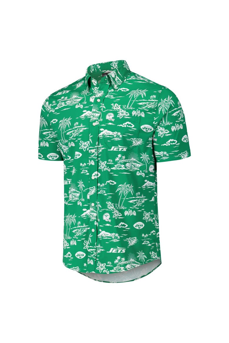 Men's Reyn Spooner Kelly Green New York Jets Throwback Kekai Print Button-Up Shirt, Alternate, color, Kelly Green