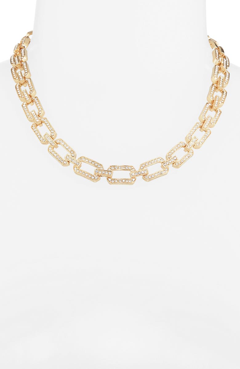 Tasha Crystal Link Collar Necklace, Alternate, color, Gold/ Crystal