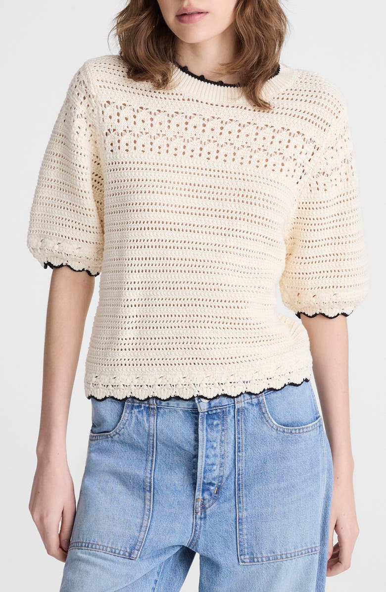 Madewell Puff-Sleeve Cotton Sweater T-Shirt, Main, color, Ivory With Black Tipping