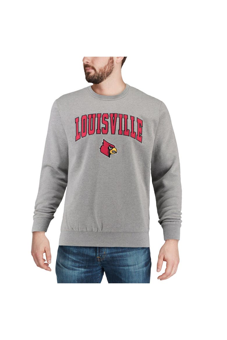 Men's Colosseum Heather Gray Louisville Cardinals Arch & Logo Crew Neck Sweatshirt, Alternate, color, Heather Gray