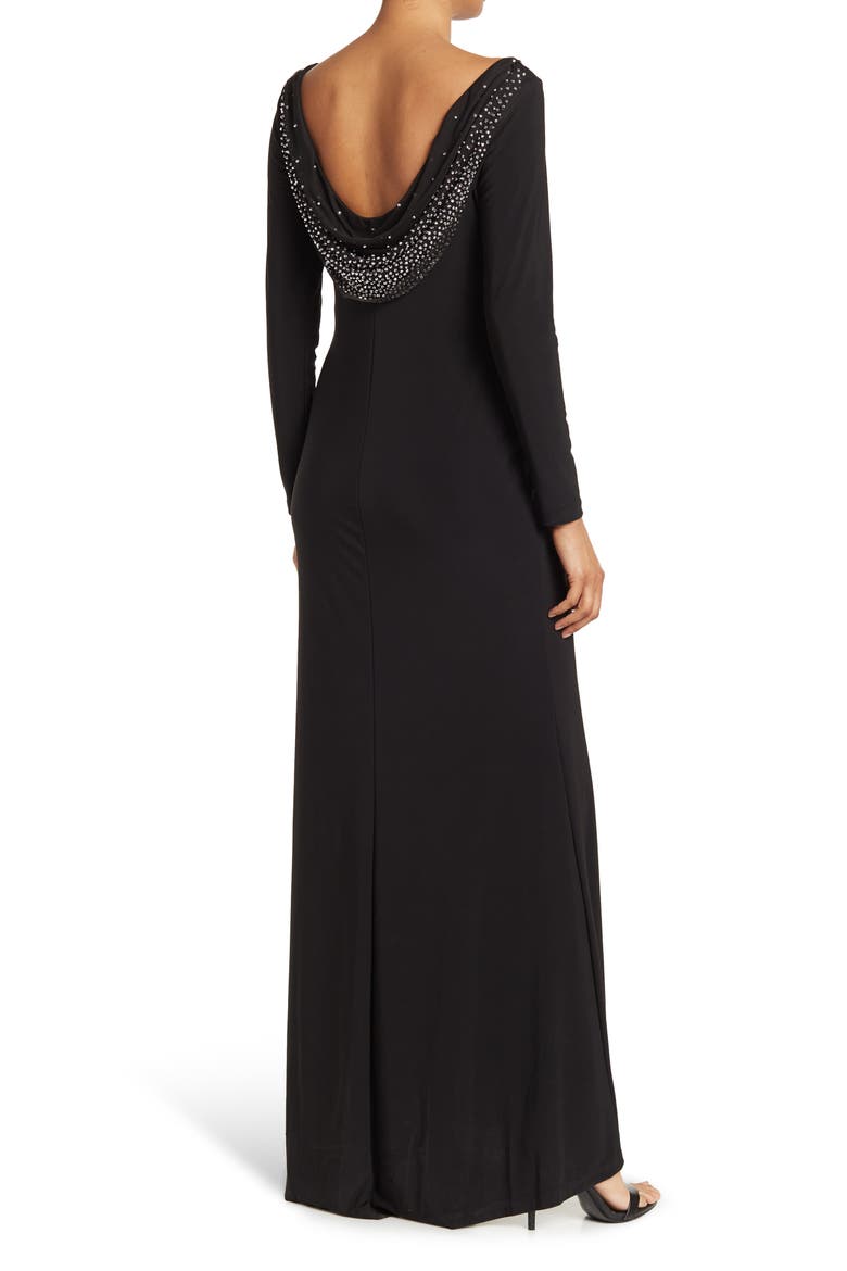 Cowl Back Long Sleeve Maxi Dress, Alternate, color, BLACK