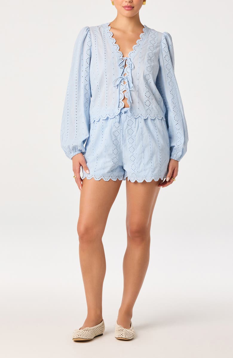 ASTR the Label Leah Tie Front Eyelet Top, Alternate, color, Light Blue