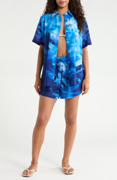 Palm Print Short Sleeve Shirt & Shorts Set