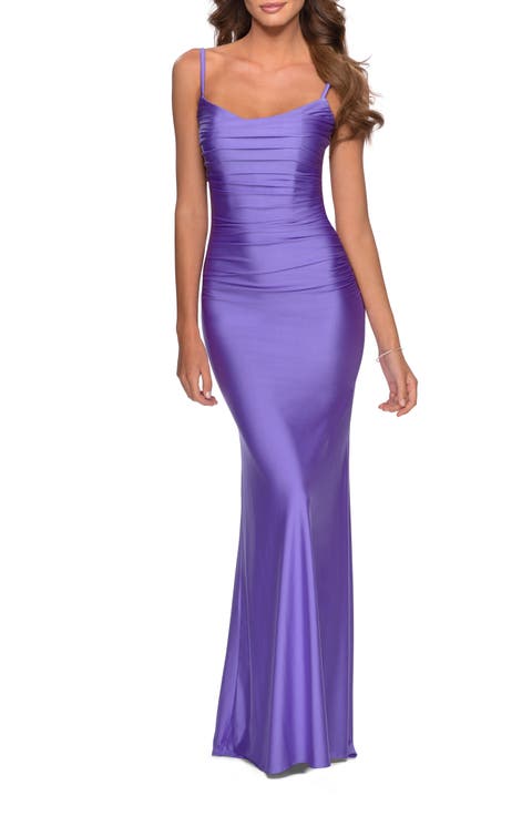Long Ruched Jersey Dress with Thin Straps