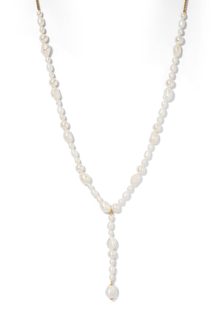 London Beaded Cultured Pearl Y-Necklace, Main, color, GOLD