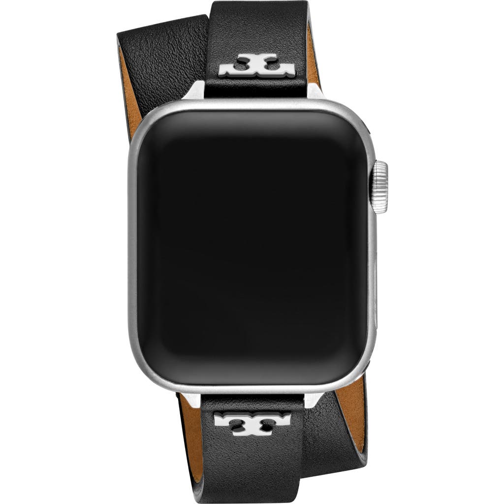 Tory Burch The T Double Wrap Band For Apple Watch, 38-46mm In Black