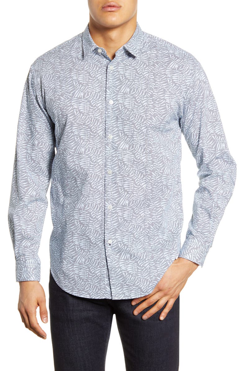 BOSS Noah Relaxed Fit Leaf Print Button-Up Shirt, Main, color, 