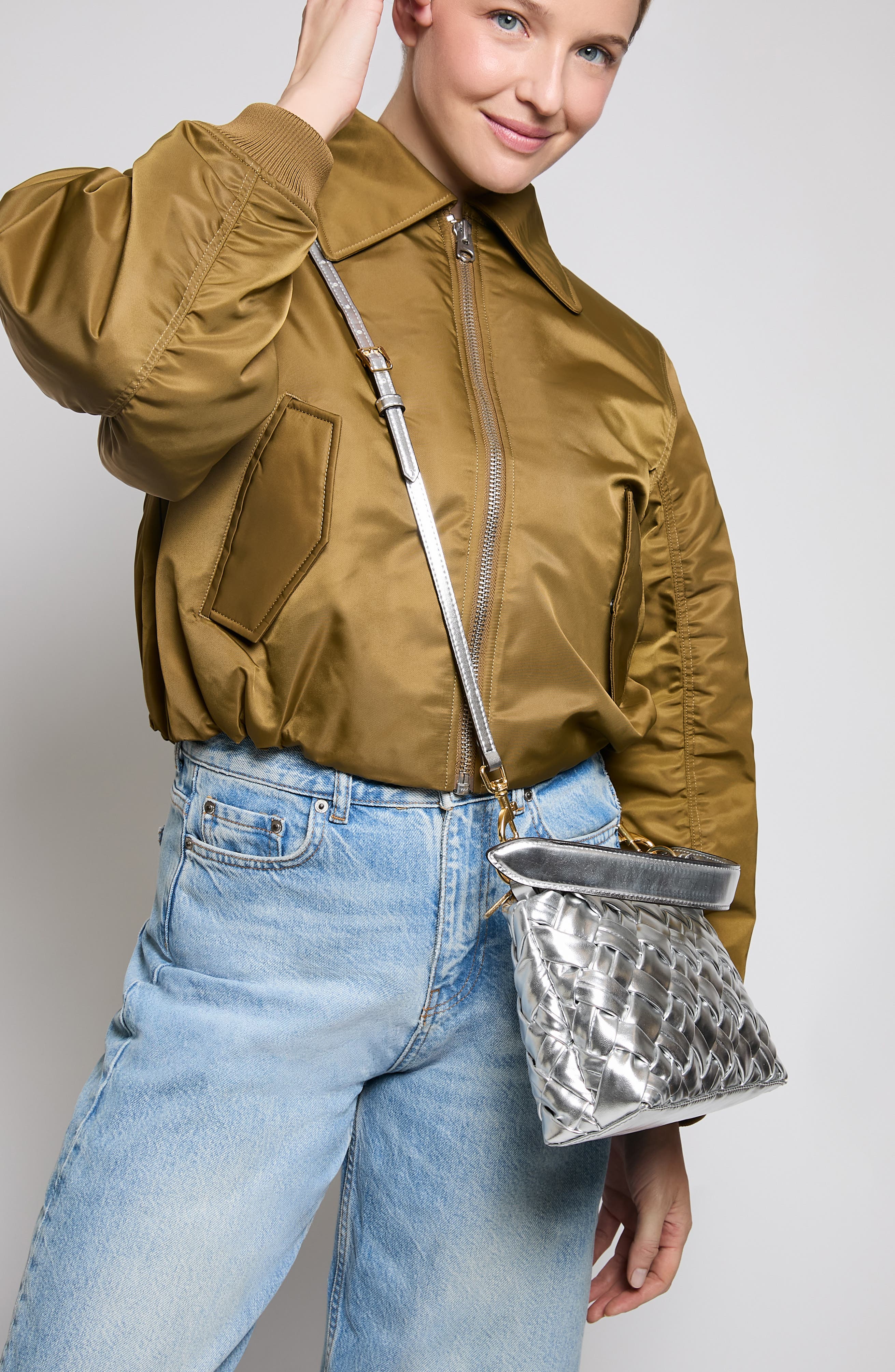 Ava Convertible Leather Shoulder Bag, Alternate, color, WOVEN METALLIC
