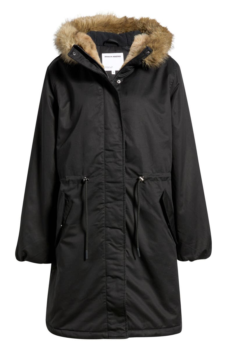 Brooklyn Industries Faux Fur Trim Parka, Main, color, Black