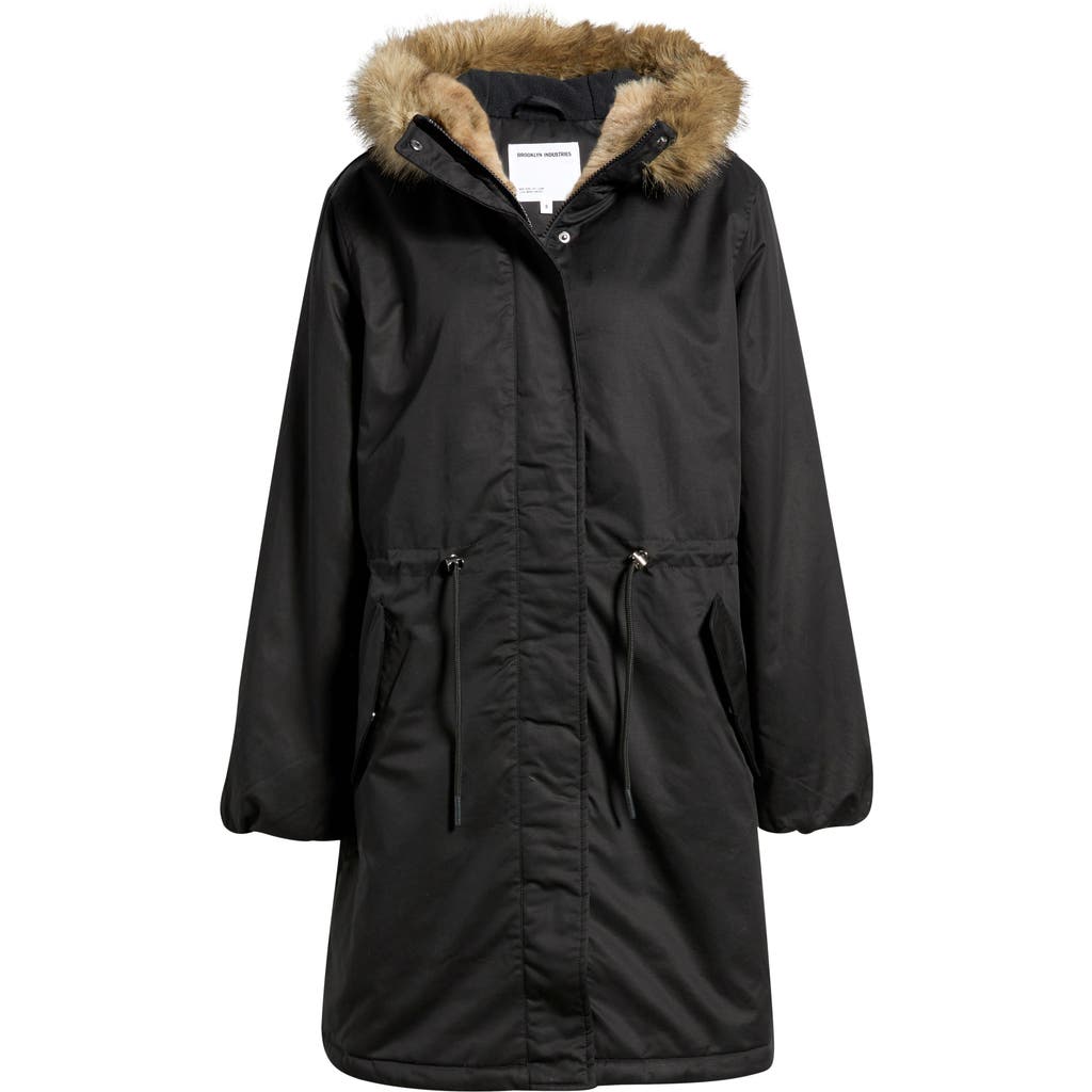 Brooklyn Industries Faux Fur Trim Parka In Black