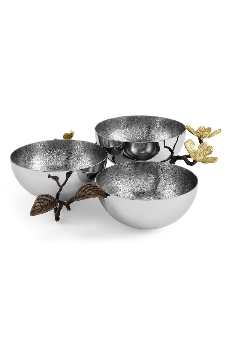 Michael Aram Dogwood Set of 3 Serving Bowls, Alternate, color, Silver/ Gold